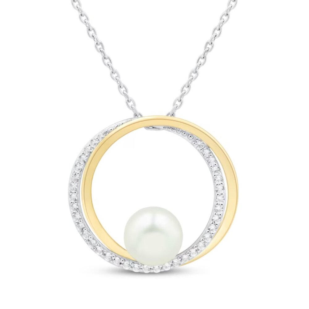 Cultured Pearl Necklace Sterling Silver & 10K Yellow Gold 18"